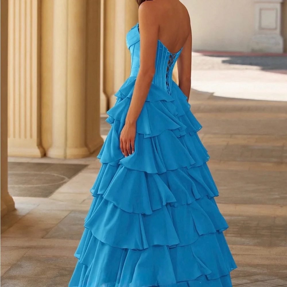 Elegant Blue Tiered Evening Gown: prom dress - Picture 2 of 4